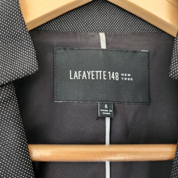 Lafayette 148 New York Blazer Jacket Womens Size 6 Wool Blend Black Micro Dot - Picture 2 of 13